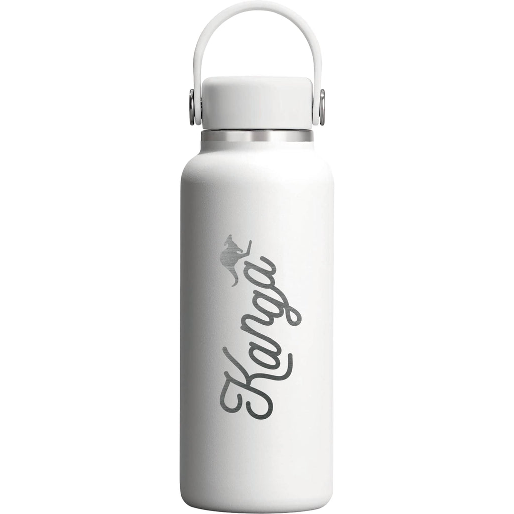 Hydro Flask Micro Hydro Mini Bottle with FlexClip, 13.5 oz Laser Engraving - White - Front