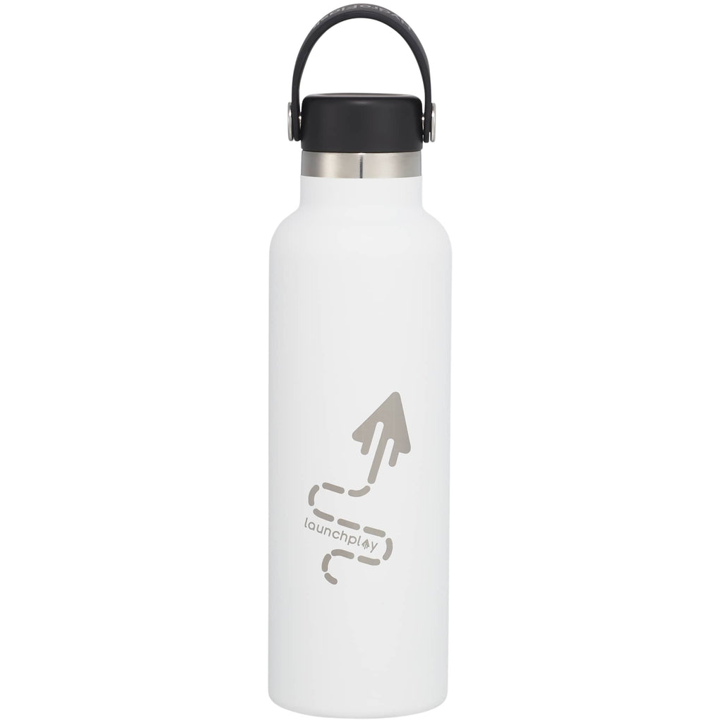 Hydro Flask Standard Mouth Bottle with Flex Cap, 21 oz Laser Engraving - White - Front