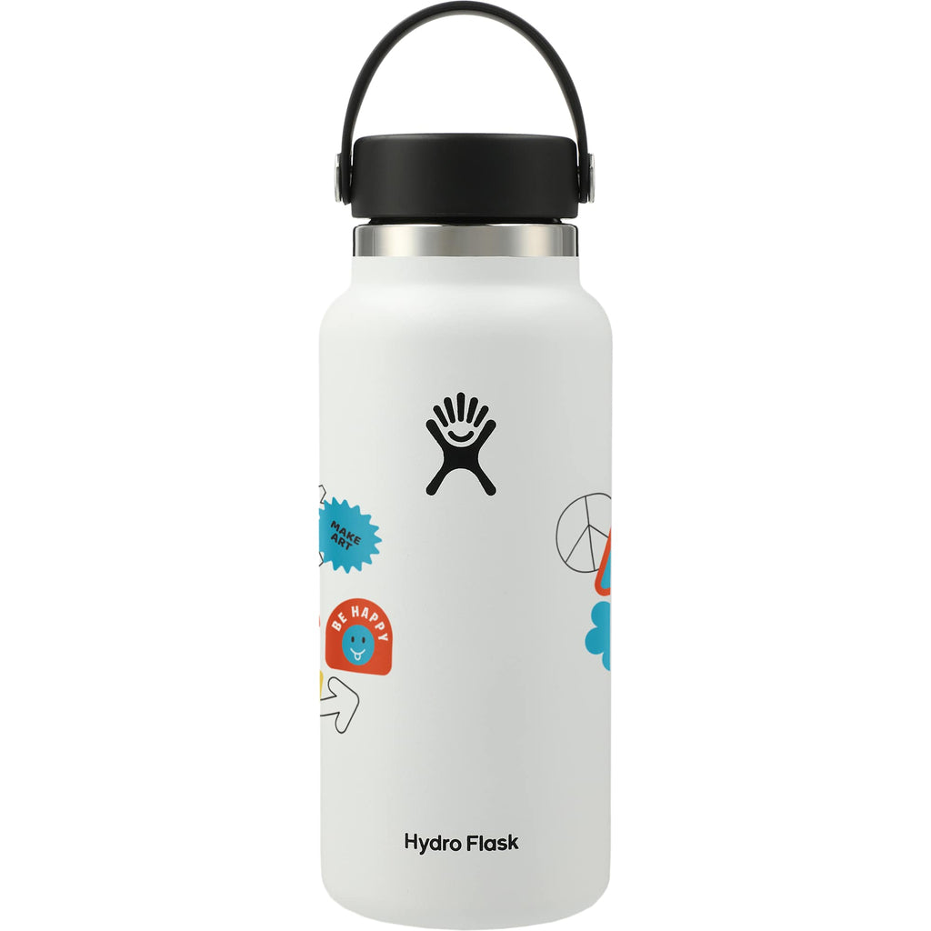 Hydro Flask Wide Mouth Bottle with Flex Cap, 32 oz Full Color - White - Back