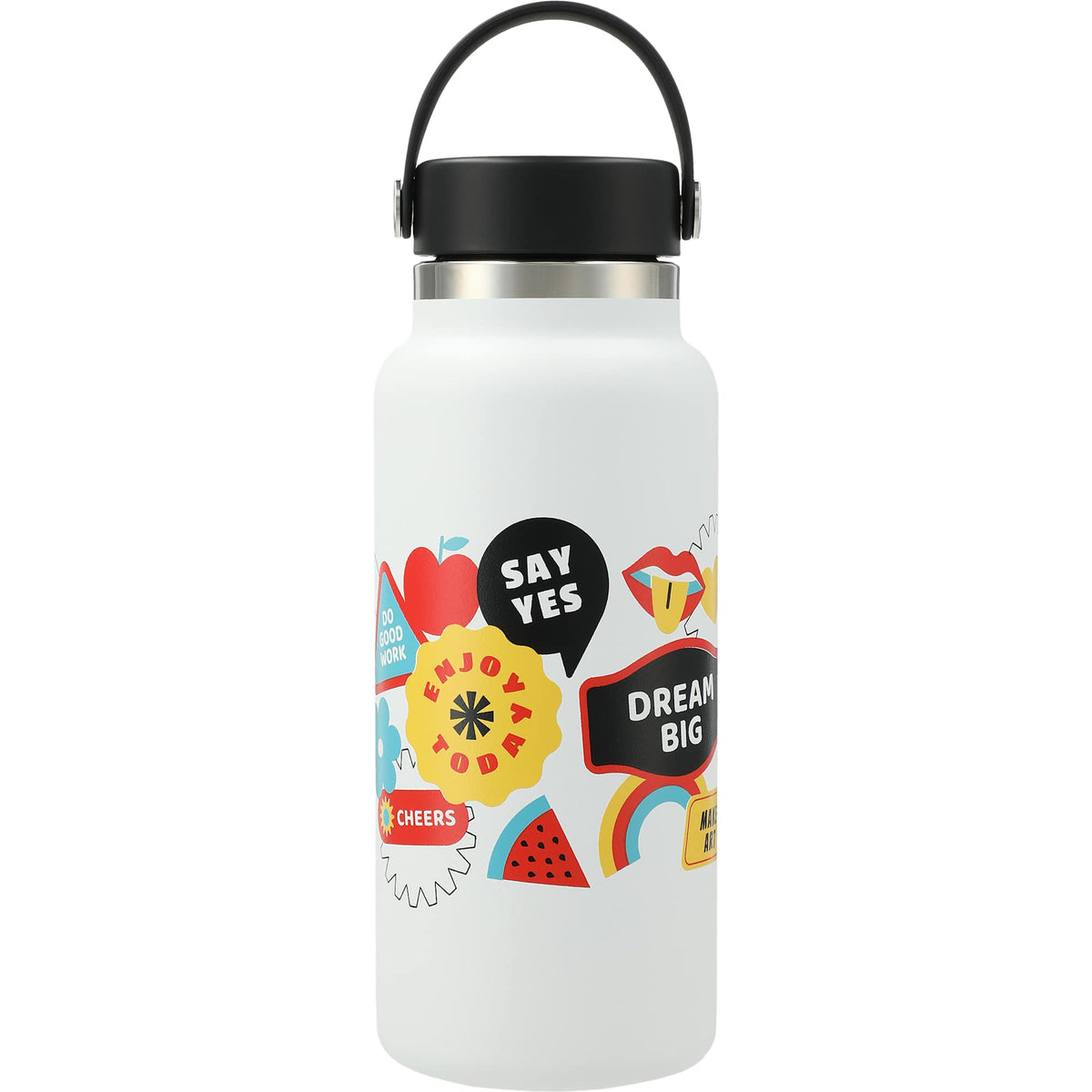 Hydro Flask Wide Mouth Bottle with Flex Cap, 32 oz Full Color - White - Front 2