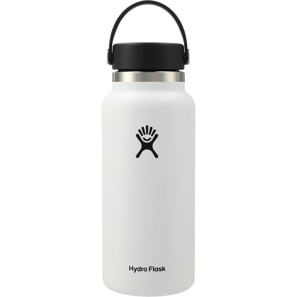 Hydro Flask Wide Mouth Bottle with Flex Cap, 32 oz Laser Engraving - White - Back 2