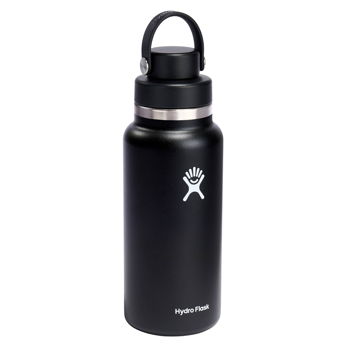Hydro Flask Wide Mouth Bottle with Flex Chug Cap, 32 oz Full Color - Black - Right Angle