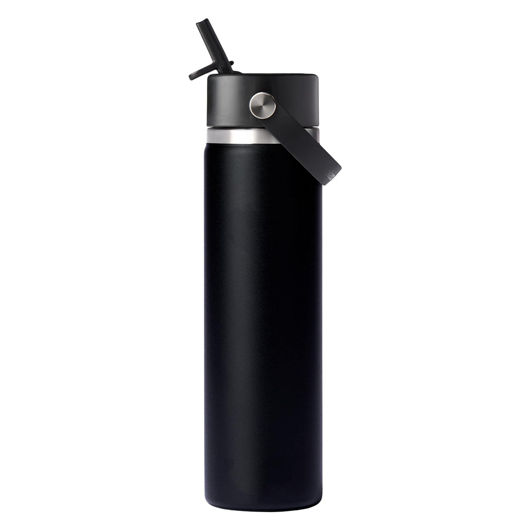 Hydro Flask Wide Mouth Bottle with Flex Straw Cap, 24 oz Laser Engraving - Black - Back 3