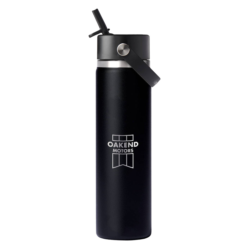 Hydro Flask Wide Mouth Bottle with Flex Straw Cap, 24 oz Laser Engraving - Black - Back