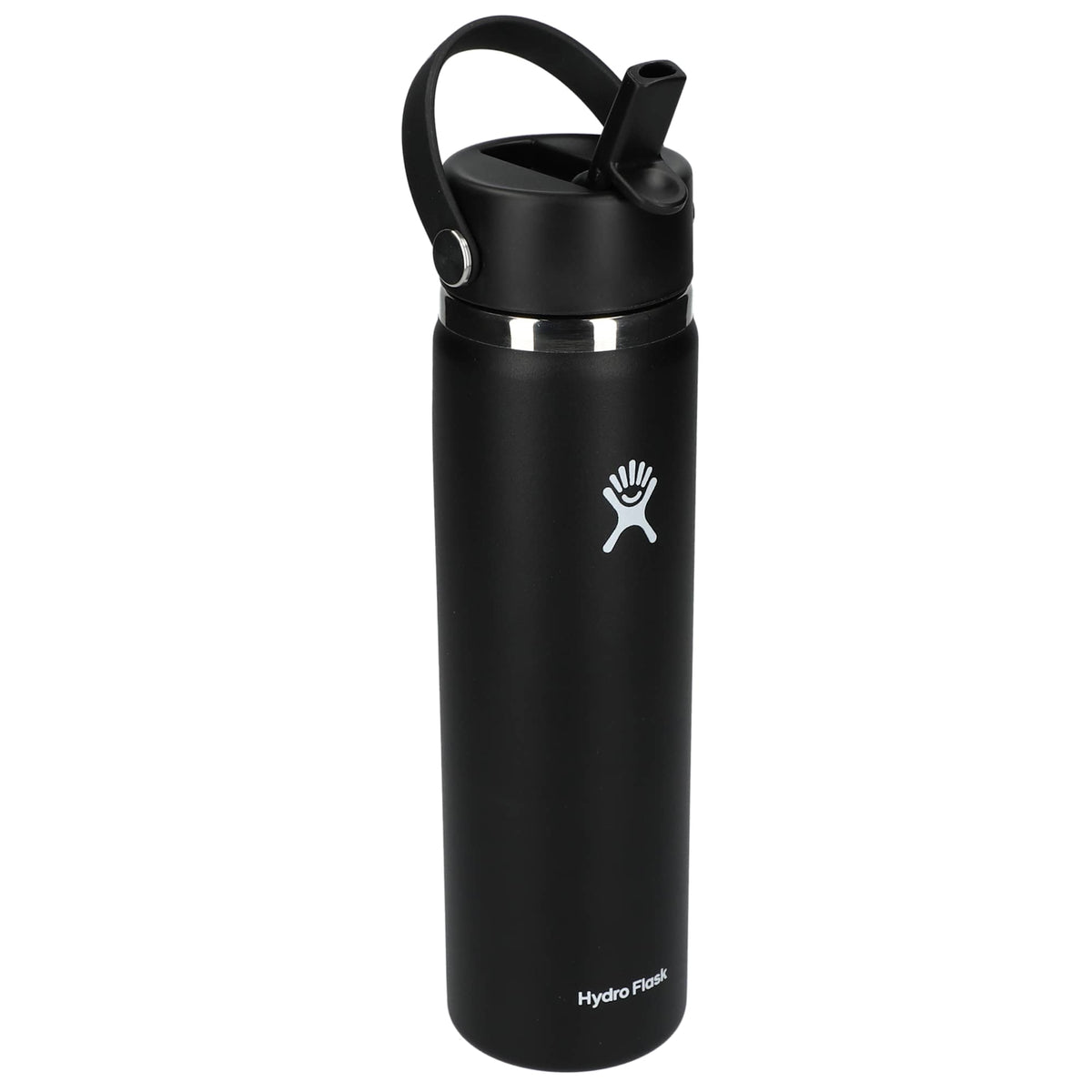 Hydro Flask Wide Mouth Bottle with Flex Straw Cap, 24 oz Laser Engraving - Black - Right Angle 2
