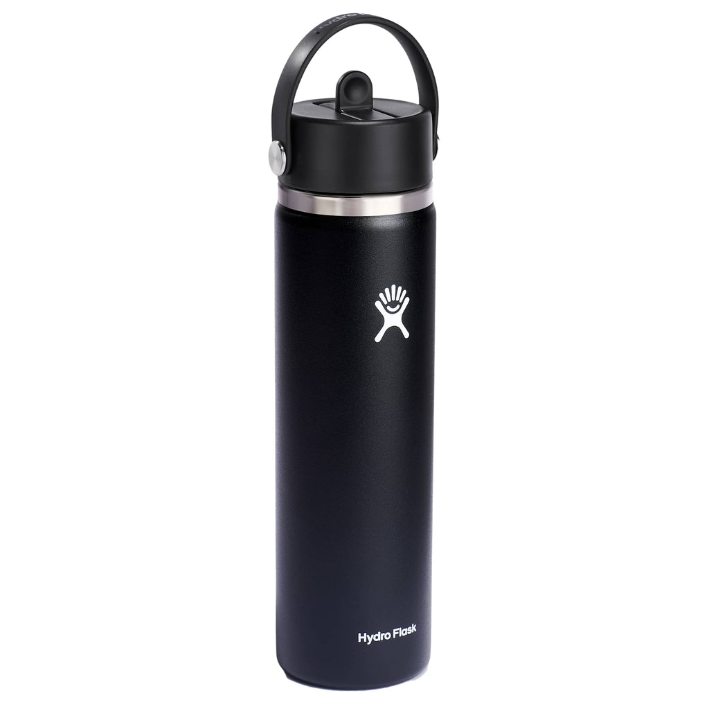 Hydro Flask Wide Mouth Bottle with Flex Straw Cap, 24 oz Laser Engraving - Black - Right Angle 4