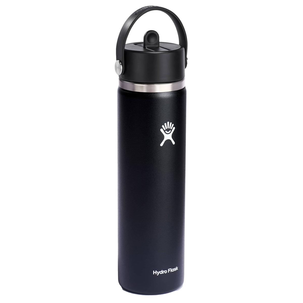 Hydro Flask Wide Mouth Bottle with Flex Straw Cap, 24 oz Laser Engraving - Black - Right Angle 4