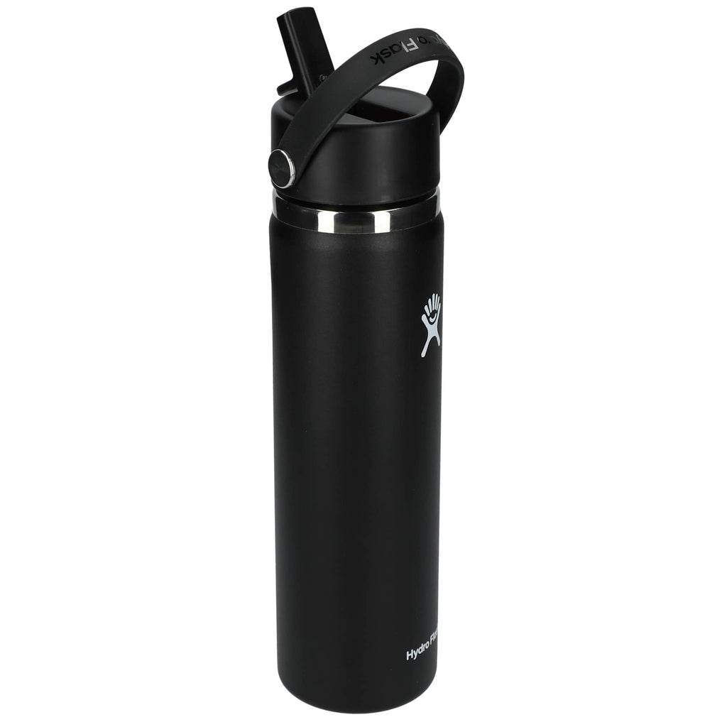Hydro Flask Wide Mouth Bottle with Flex Straw Cap, 24 oz Laser Engraving - Black - Right Angle