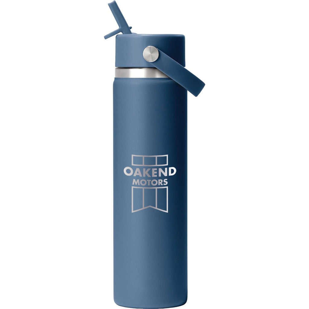Hydro Flask Wide Mouth Bottle with Flex Straw Cap, 24 oz Laser Engraving - Harbor Blue - Front