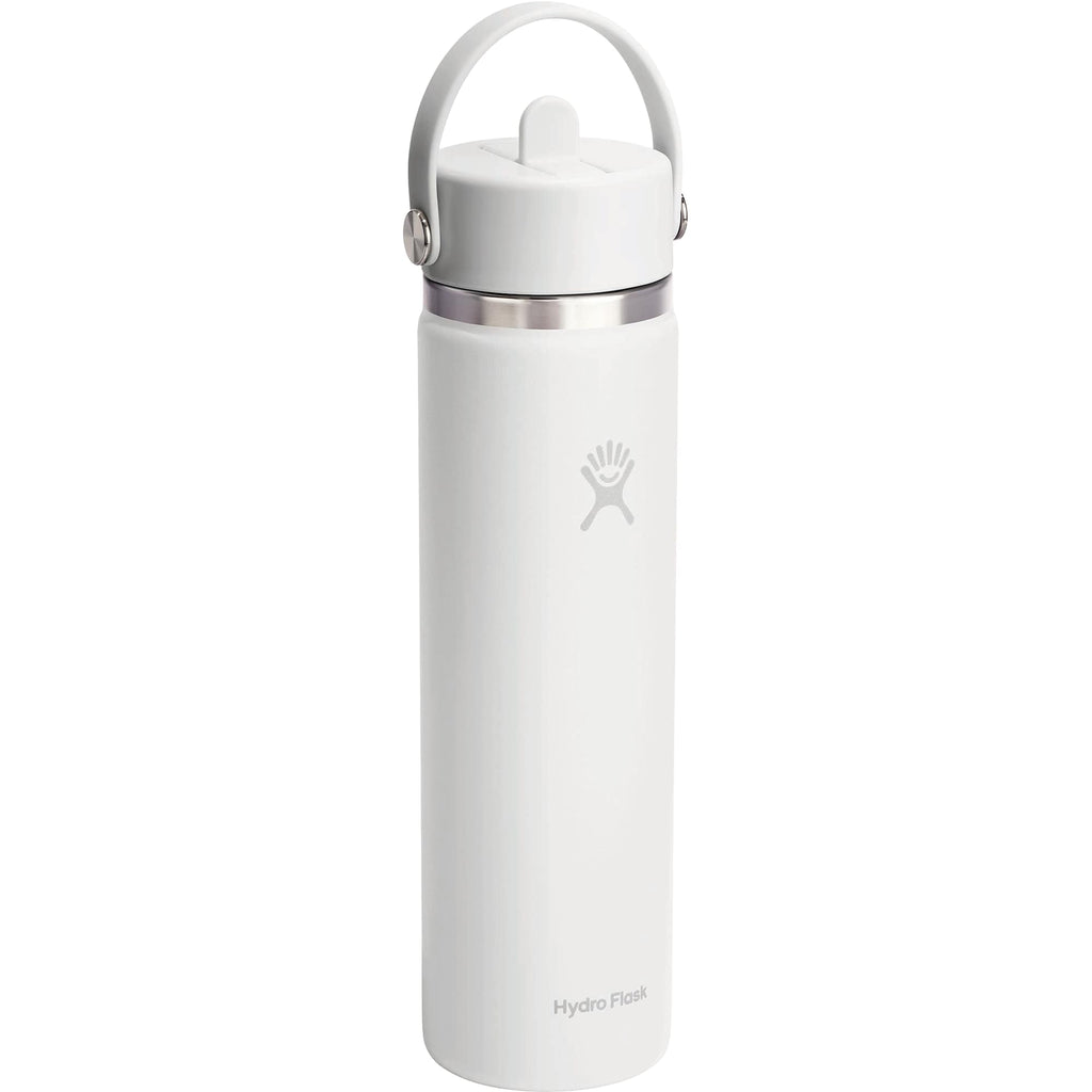 Hydro Flask Wide Mouth Bottle with Flex Straw Cap, 24 oz Laser Engraving - White - Right Angle 4