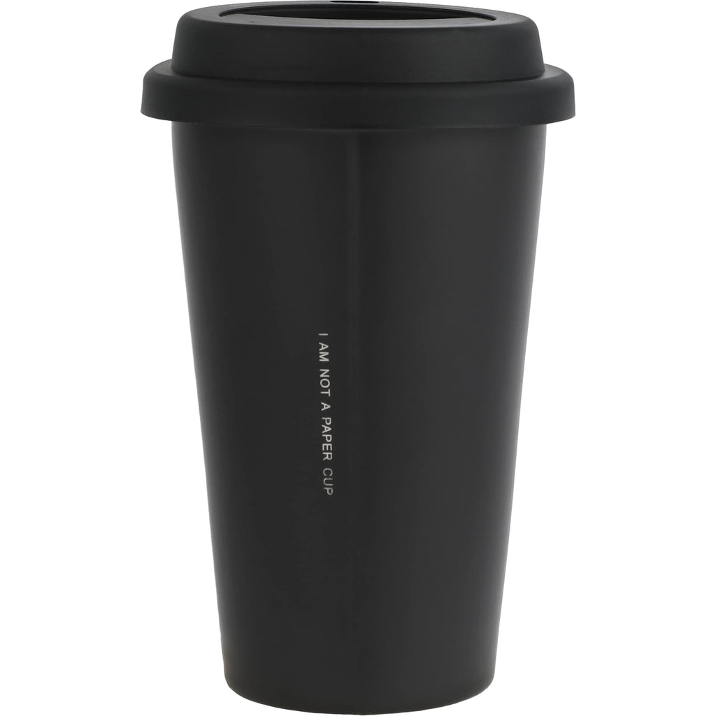 I'm Not a Paper Cup Ceramic Tumbler with Silicone Lid, 10 oz - Black - Back