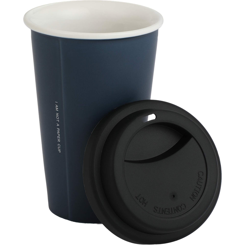 I'm Not a Paper Cup Ceramic Tumbler with Silicone Lid, 10 oz - Navy - Detail