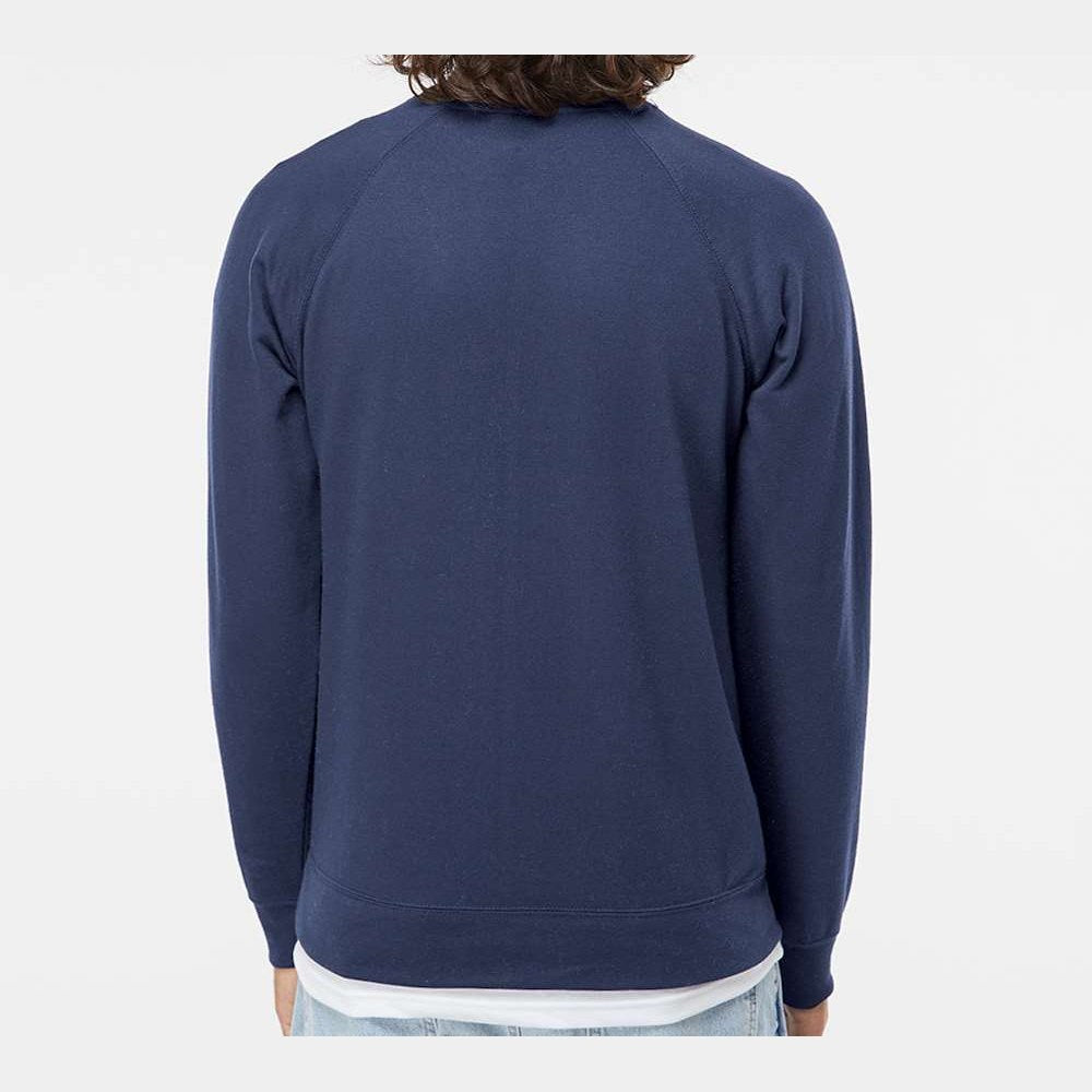 Independent Trading Co. Unisex Icon Lightweight Loopback Terry Crew Sweatshirt Embroidery - Indigo - On Model Back