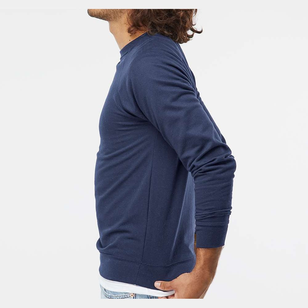 Independent Trading Co. Unisex Icon Lightweight Loopback Terry Crew Sweatshirt Embroidery - Indigo - On Model Side
