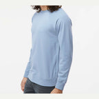 Independent Trading Co. Unisex Icon Lightweight Loopback Terry Crew Sweatshirt Embroidery - Misty Blue - On Model Side
