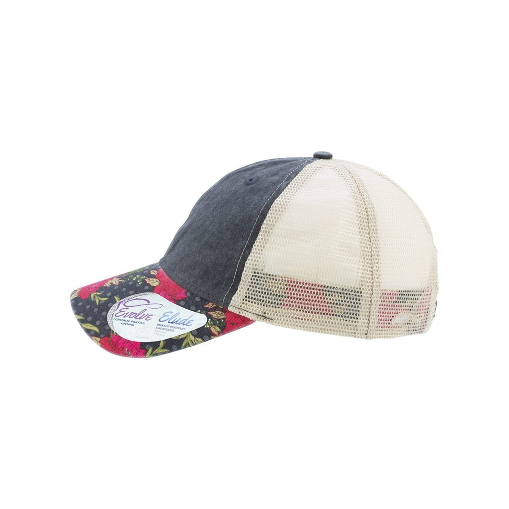 Infinity Her Women's Patterned Bill Mesh-Back Cap Full Color - Black/ Floral/ Khaki - Direct Side