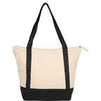 Isle Organic Cotton Zippered Tote, 8 oz Embroidery - Natural/Black - Back