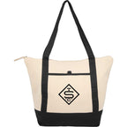 Isle Organic Cotton Zippered Tote, 8 oz Embroidery - Natural/Black - Front