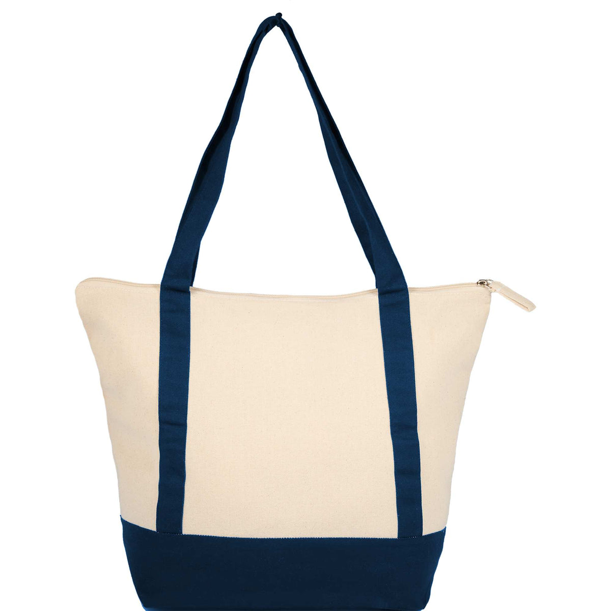 Isle Organic Cotton Zippered Tote, 8 oz Embroidery - Natural/Navy - Back