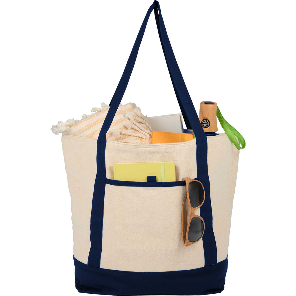 Isle Organic Cotton Zippered Tote, 8 oz Embroidery - Natural/Navy - Propped