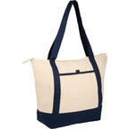 Isle Organic Cotton Zippered Tote, 8 oz Embroidery - Natural/Navy - Right Angle