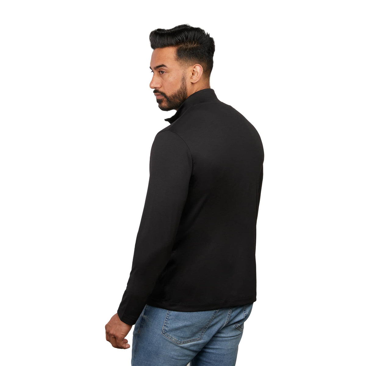 Izu Everything Eco Stretch Quarter Zip for Men Embroidery - Black - Back On Model