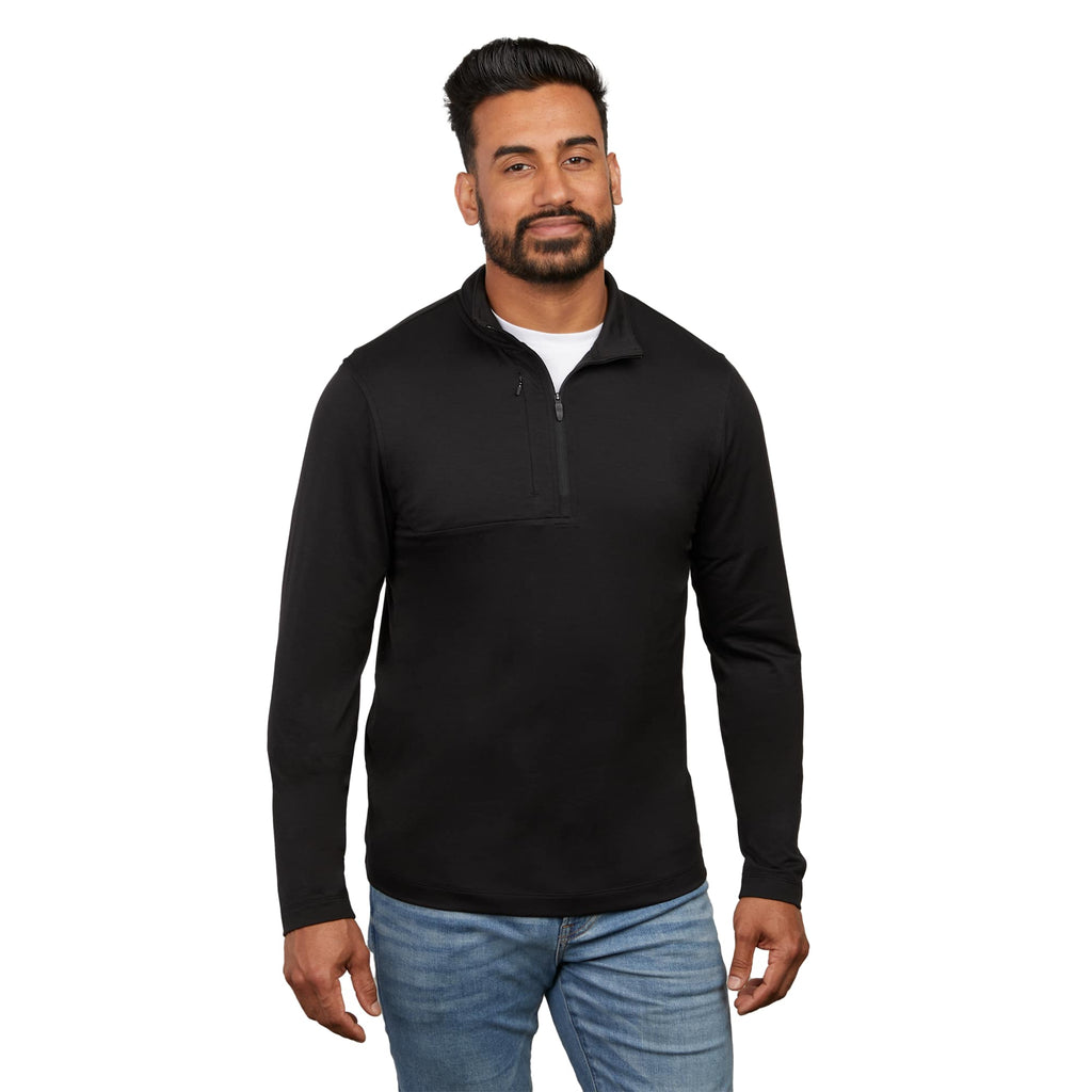Izu Everything Eco Stretch Quarter Zip for Men Embroidery - Black - Front On Model