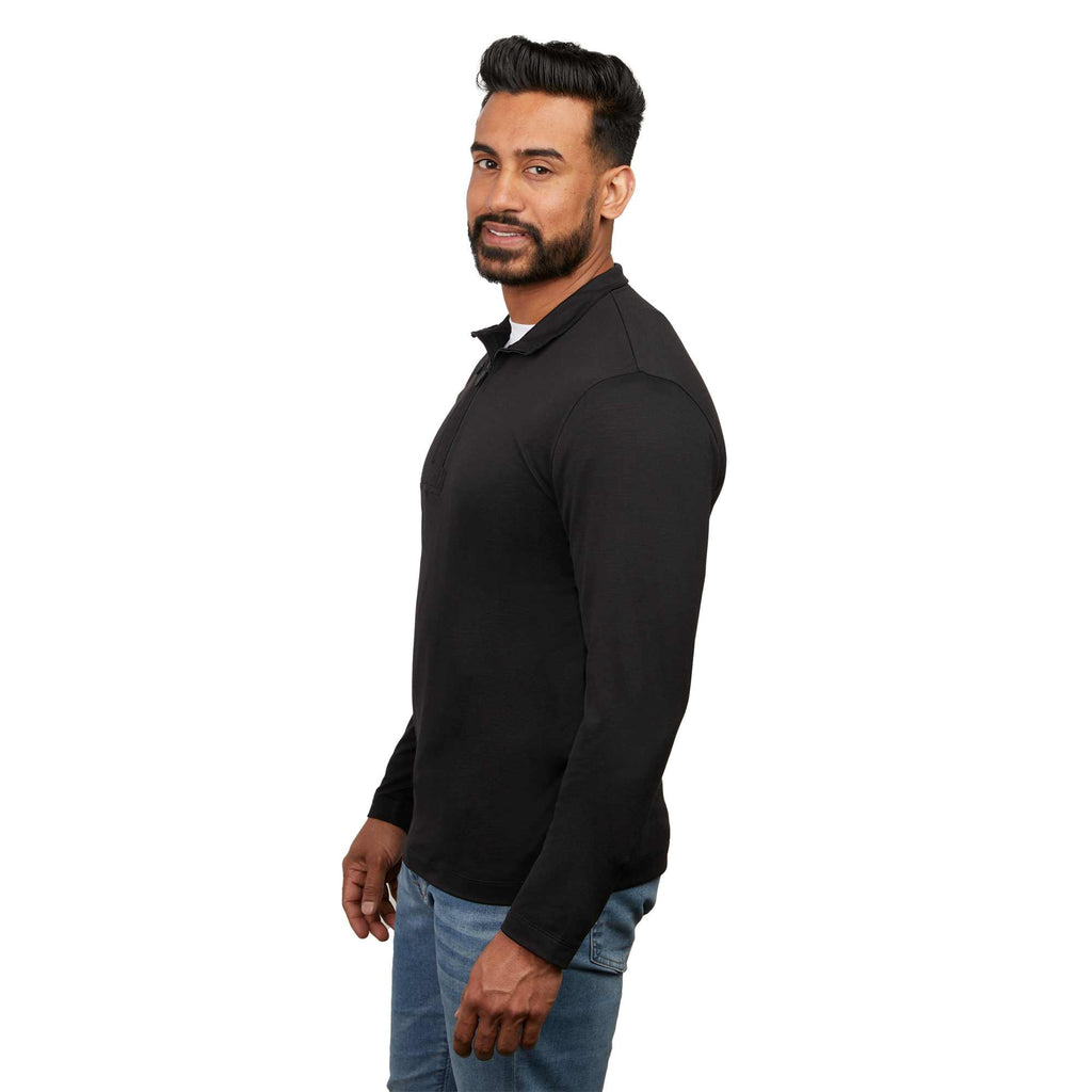 Izu Everything Eco Stretch Quarter Zip for Men Embroidery - Black - Left Side On Model