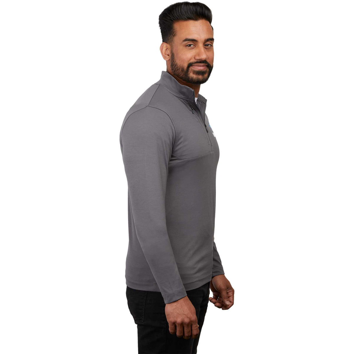 Izu Everything Eco Stretch Quarter Zip for Men Embroidery - Charcoal - Right Side