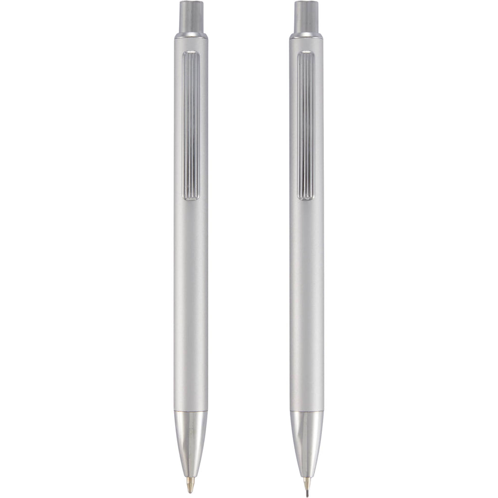 June Pen and Pencil Set in Recycled Aluminum Laser Engraving - Silver - Clip