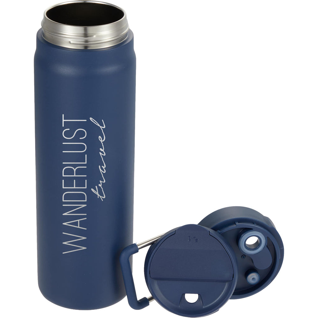 Kara Insulated Bottle with Swivel Lid in Recycled Steel, 24 oz Laser Engraving - Navy - Detail