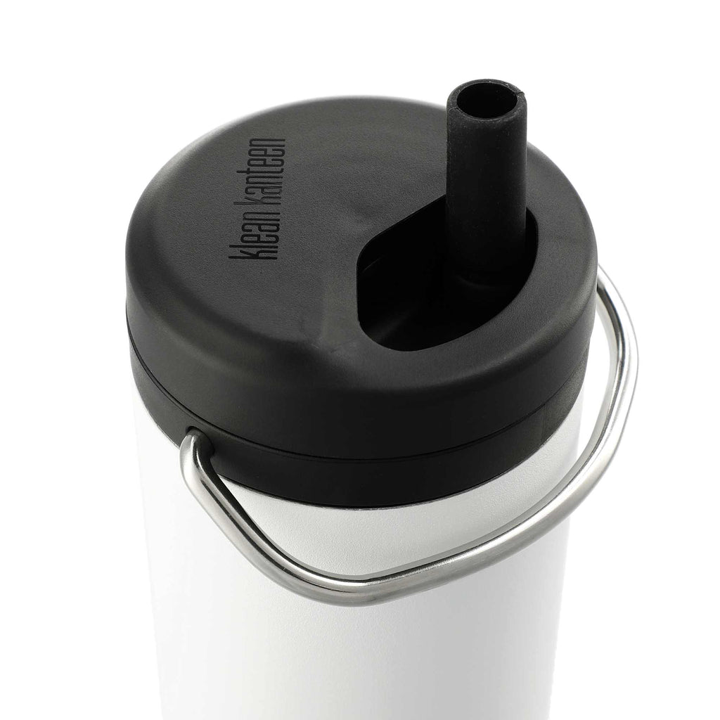 Klean Kanteen Eco TKWide with Straw Twist Cap, 20 oz Laser Engraving - White - Right Angle 2