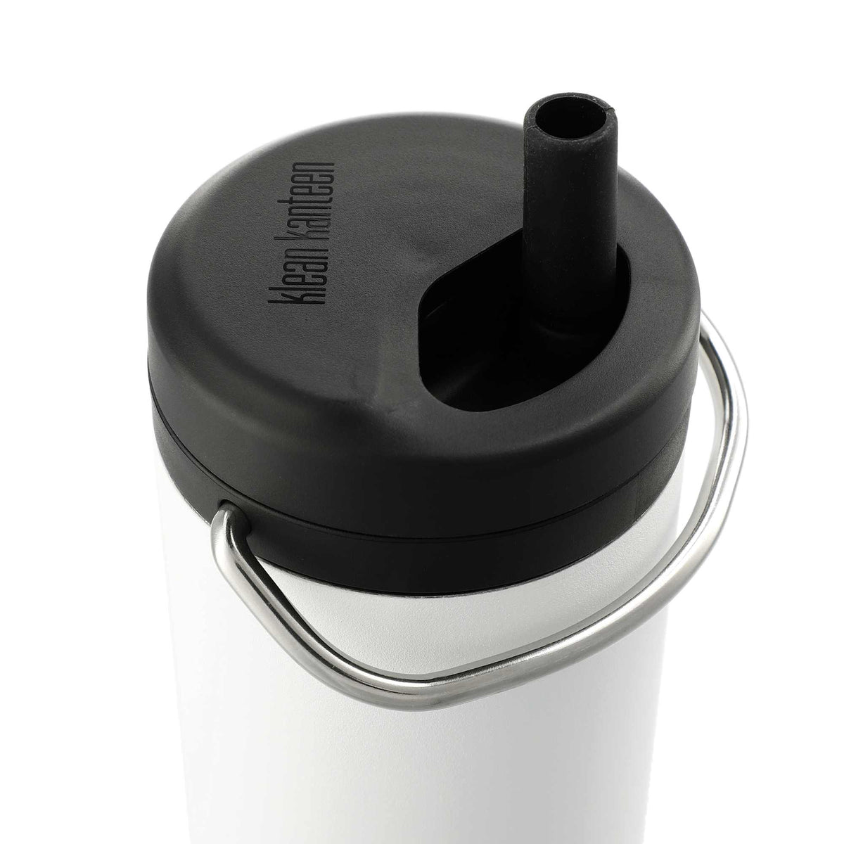 Klean Kanteen Eco TKWide with Straw Twist Cap, 20 oz Laser Engraving - White - Right Angle 2