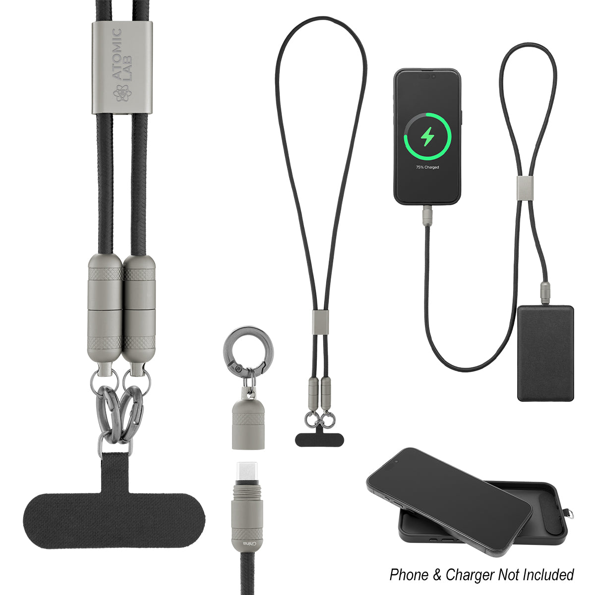 Lanyard with 60W Charging Cable and Phone Tether - Branded - Laser