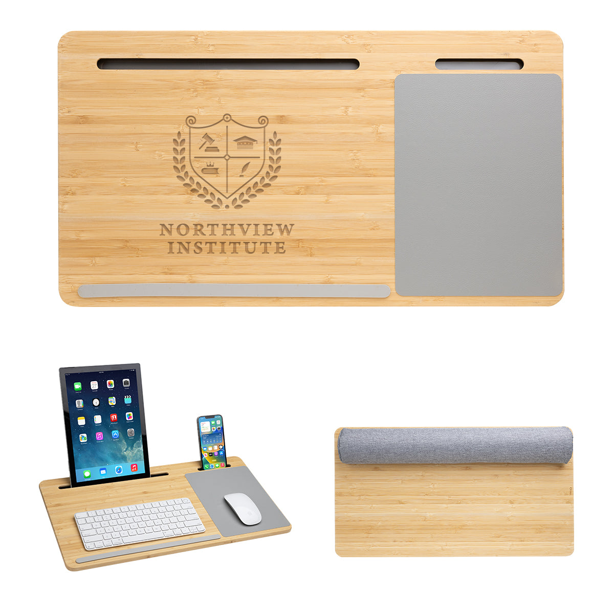 Laptop Desk in Bamboo - Gray with Bamboo - Laser Engraving