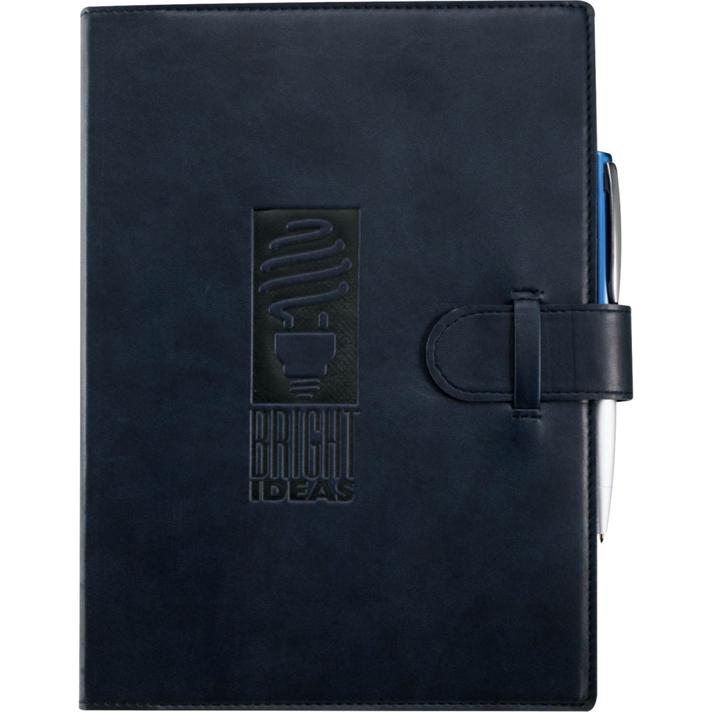 Large Refillable Journal with Tab and Loop Closure, 7 x 10 Inches Debossing - Navy - Front 2