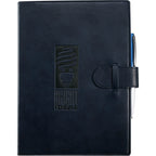Large Refillable Journal with Tab and Loop Closure, 7 x 10 Inches Debossing - Navy - Front 2