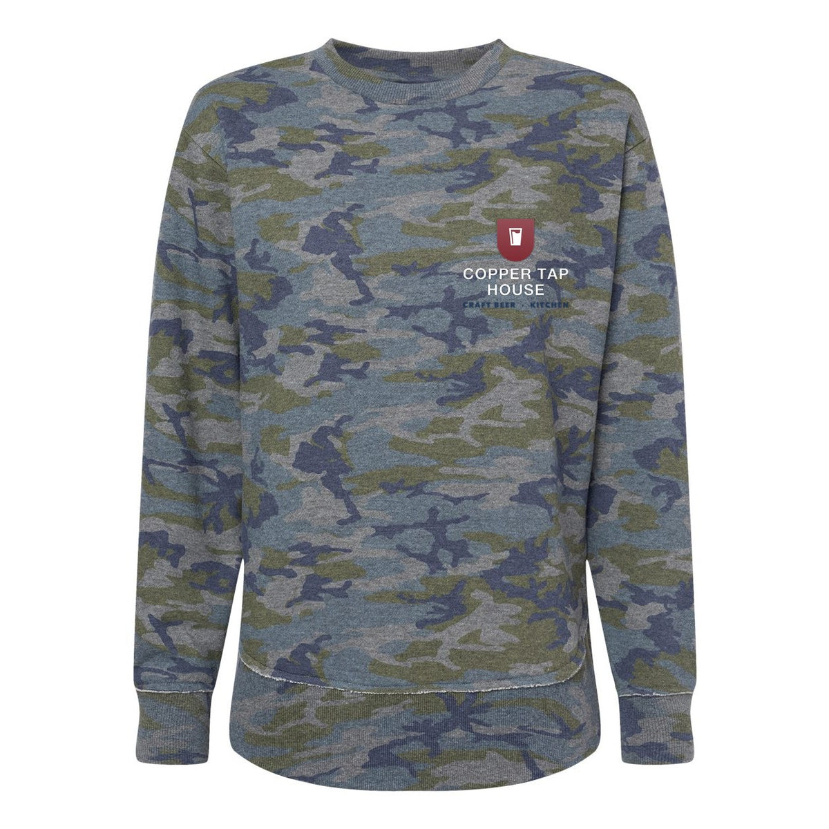 LAT Women's Weekend Crewneck Sweatshirt Full Color - Vintage Camo - Front