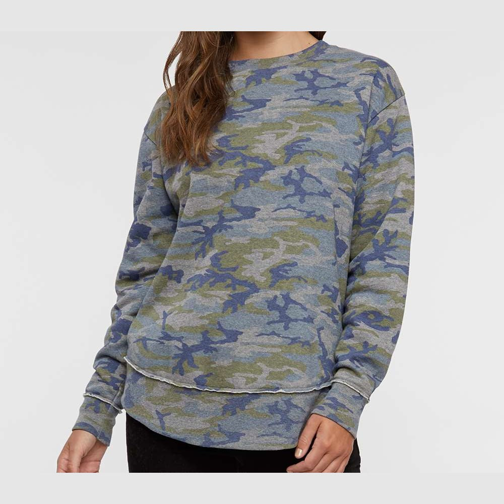 LAT Women's Weekend Crewneck Sweatshirt Full Color - Vintage Camo - On Model Front