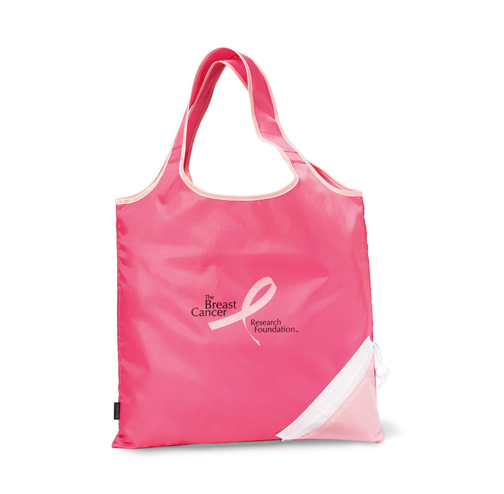 Latitudes Foldaway Shopping Tote with Drawstring Pouch Transfer - Peony Pink-Deep Pink - View 1