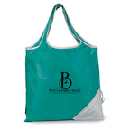 Latitudes Foldaway Shopping Tote with Drawstring Pouch Transfer - Turquoise-Silver - View 1