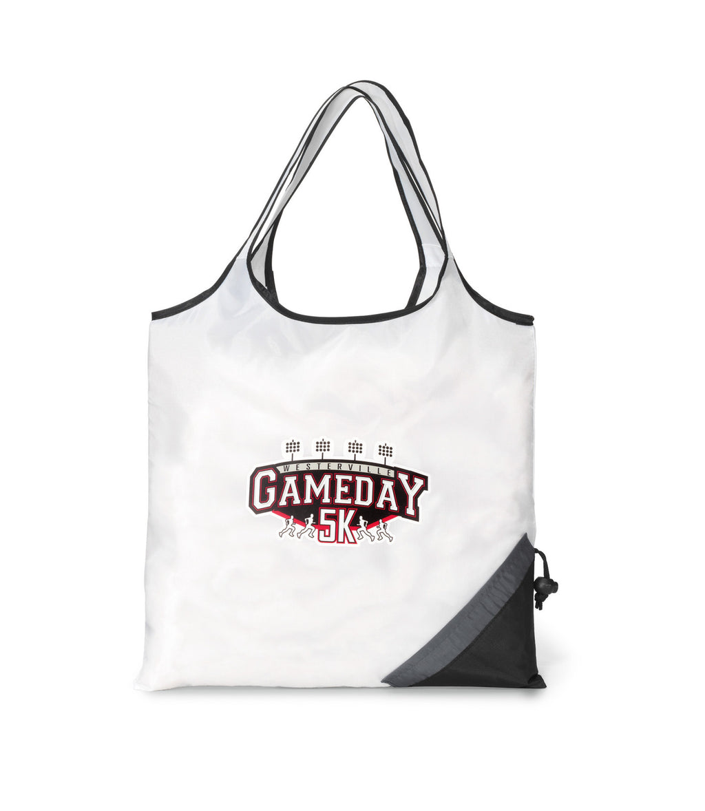 Latitudes Foldaway Shopping Tote with Drawstring Pouch Transfer - White-Black - View 1