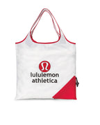 Latitudes Foldaway Shopping Tote with Drawstring Pouch Transfer - White-Red - View 1