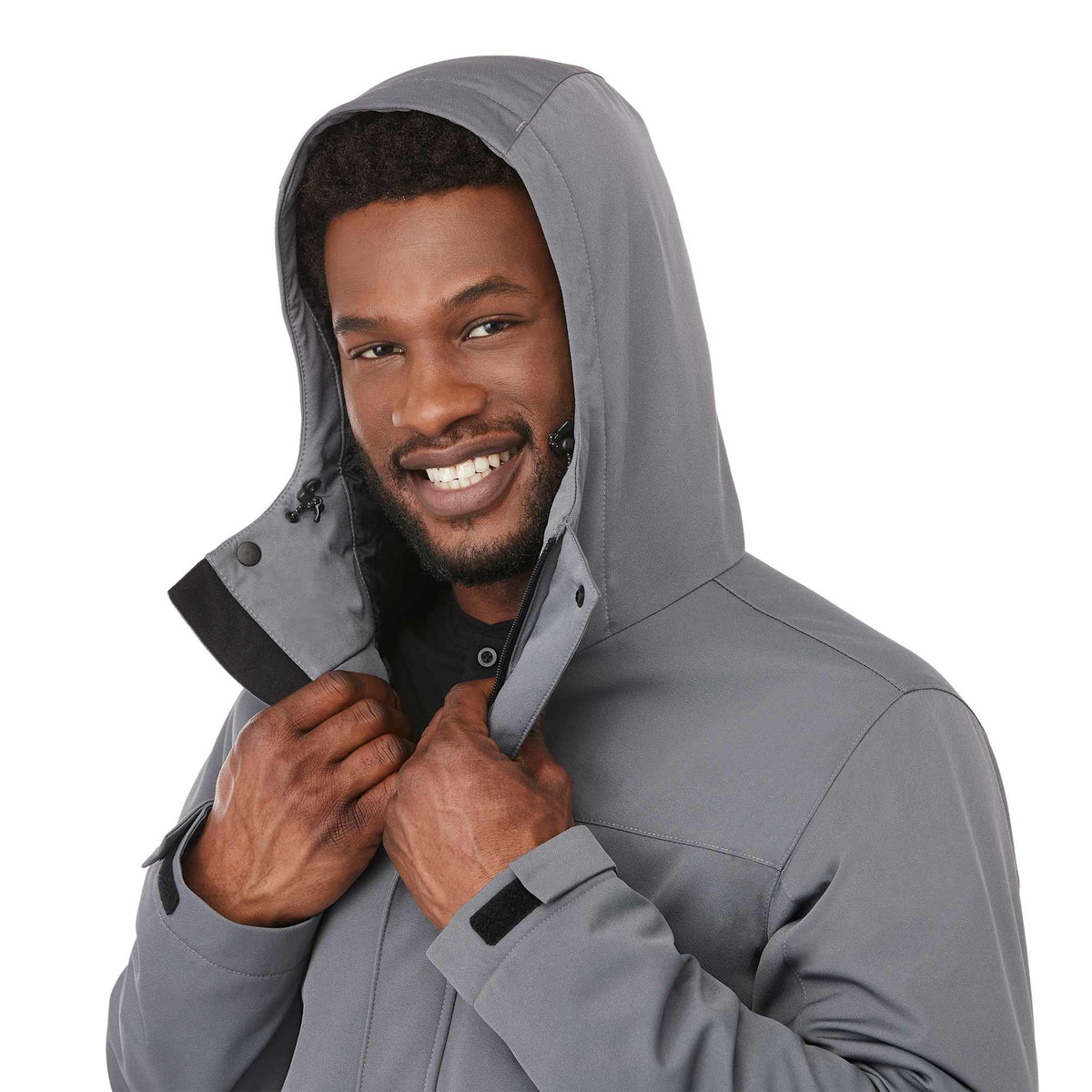 Lena Recycled Insulated Jacket with Hood for Men Transfer - Steel Grey - On Model Detail