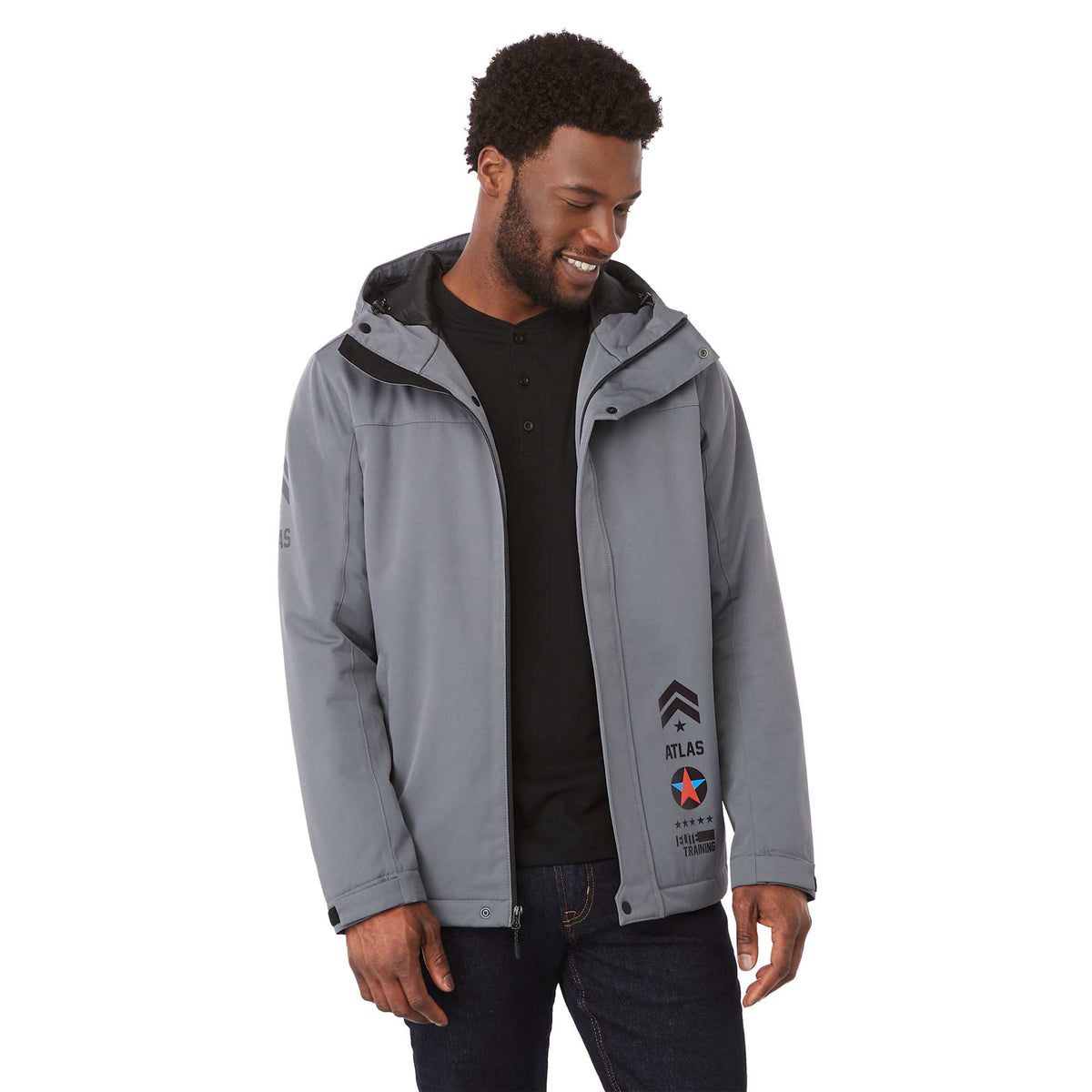 Lena Recycled Insulated Jacket with Hood for Men Transfer - Steel Grey - On Model Front
