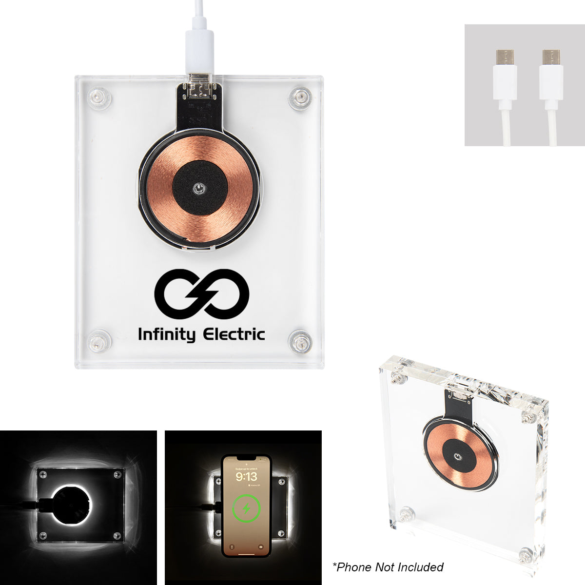 Light-Up Acrylic Wireless Charger, 15W Full Color - Clear - Silk Screen
