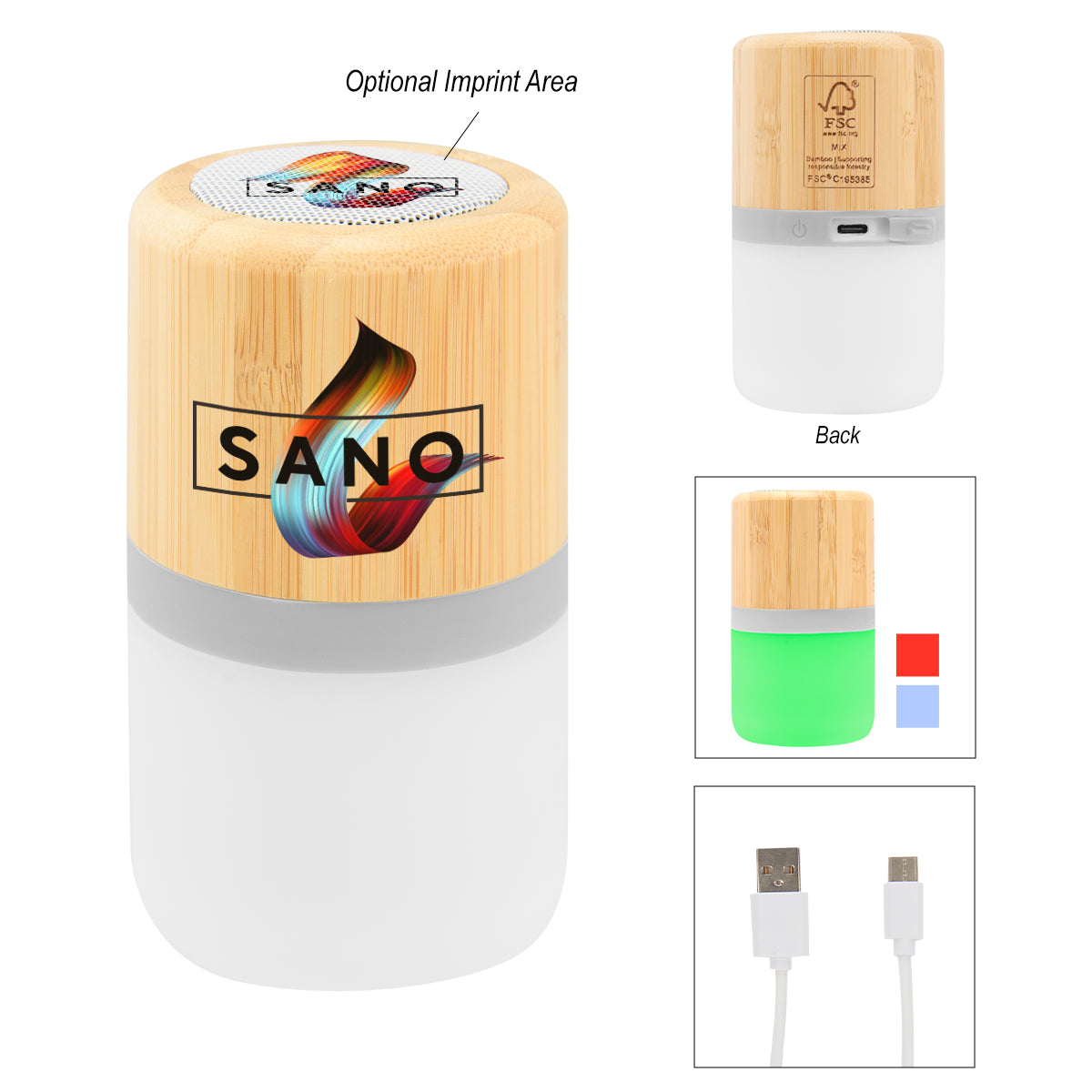 Light-Up Bamboo Wireless Speaker, Mark 2 - Full Color