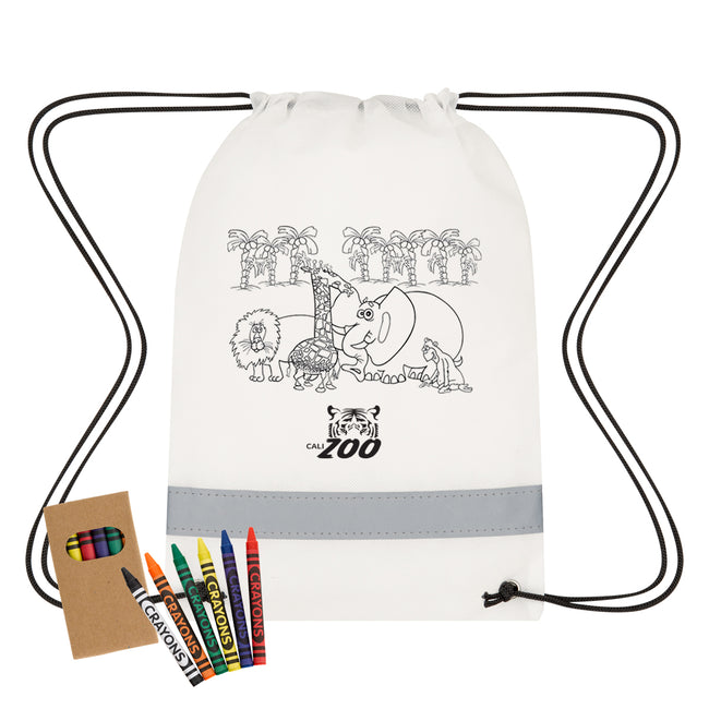 Lil Bit Reflective Coloring Drawstring Bag with Crayons
