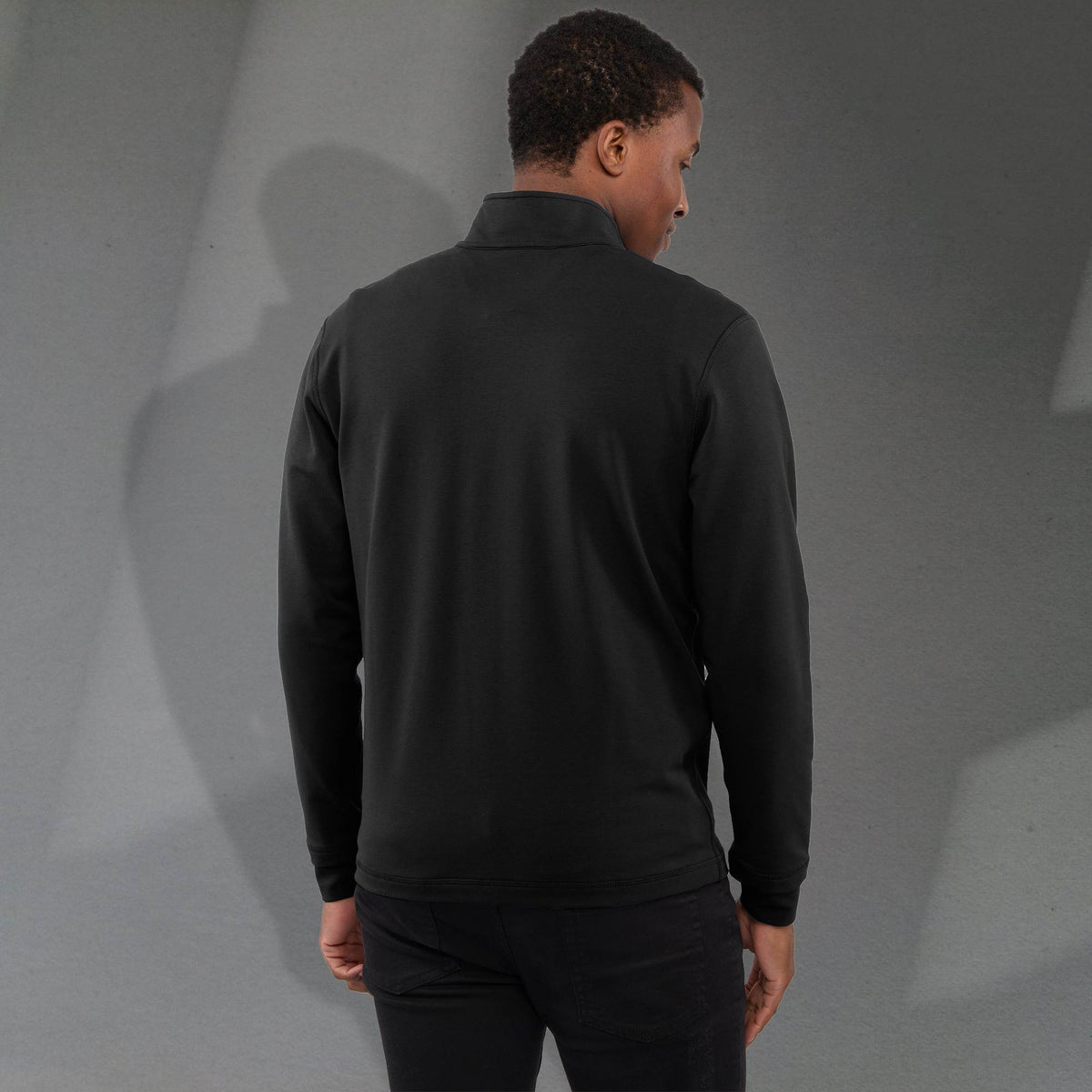 Lyon Stretch French Terry Full Zip Jacket for Men Embroidery - Black - Back On Model