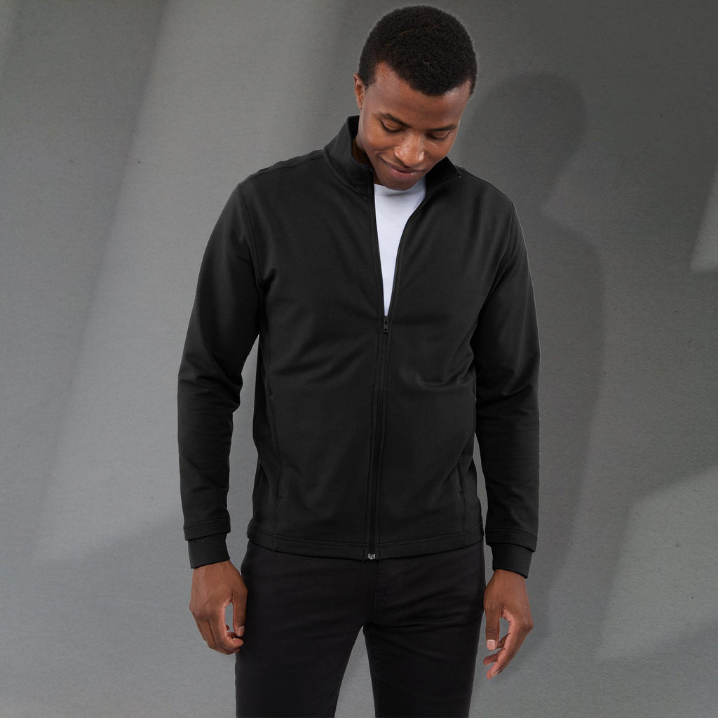 Lyon Stretch French Terry Full Zip Jacket for Men Embroidery - Black - Front On Model